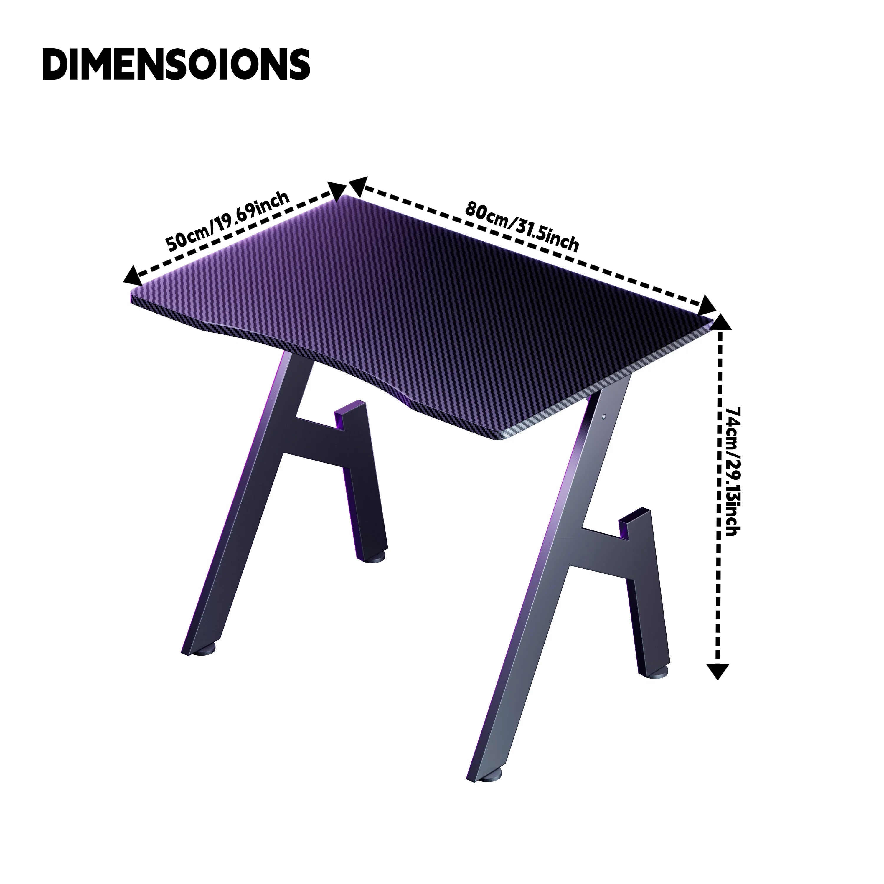 80/100/120/140Cm A-Shaped Carbon Fiber Gaming Desk Ergonomic Computer Workstation Home Office Table With Cup Holder Headphone Hook Stable Steel Frame Easy to Assemble Space Saving Desk
